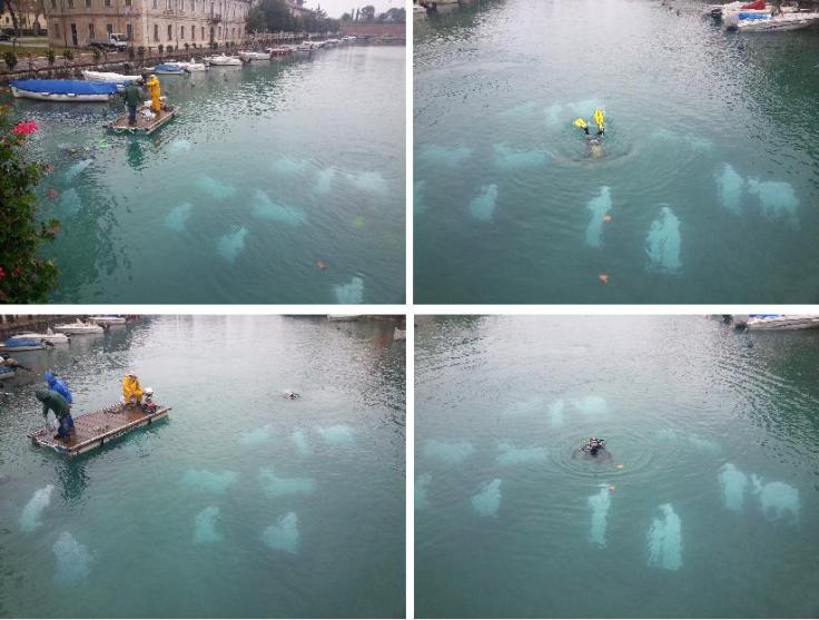 Alcune fasi dell'allestimento del presepe sommerso di Peschiera, a cura del Sub Club di Peschiera